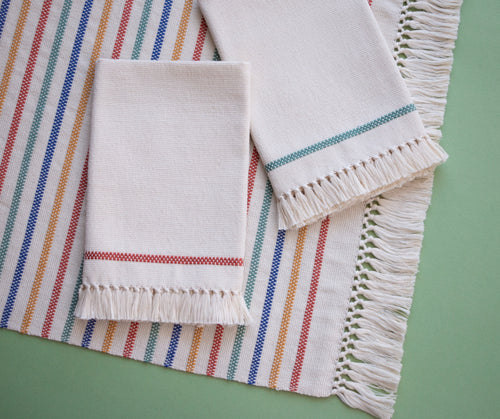 SARA, set de table en tissu avec serviettes, écru à rayures colorées
