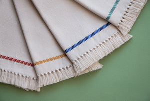 SARA, set de table en tissu avec serviettes, écru à rayures colorées